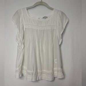 Joie Women's White Pintuck Short Sleeve Blouse Pleated Size M